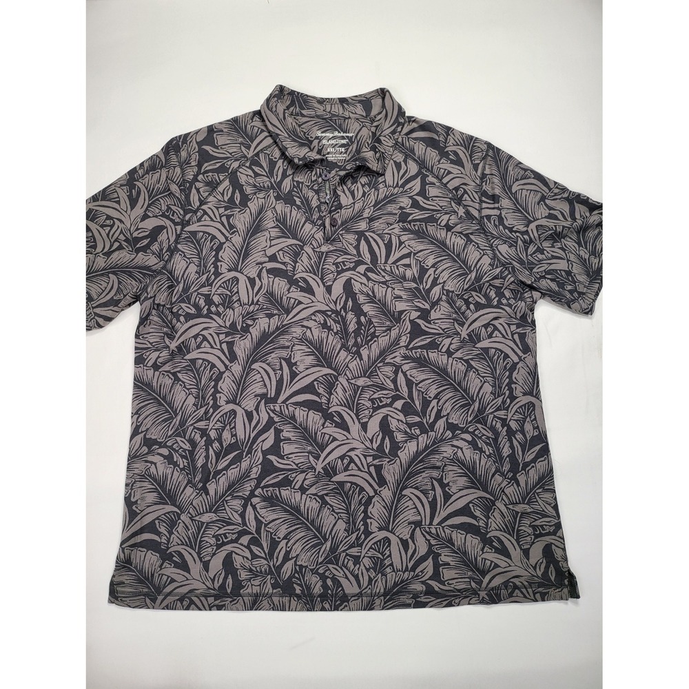 Tommy Bahama IslandZone Mens XXL Polo Shirt Grey Tropical Palm Leaf Supima Blend